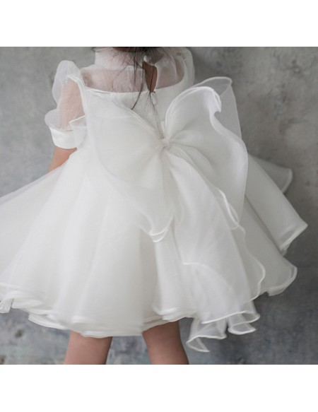 Super Cute Ruffled Toddler Flower Girl Dress with Bubble Sleeves