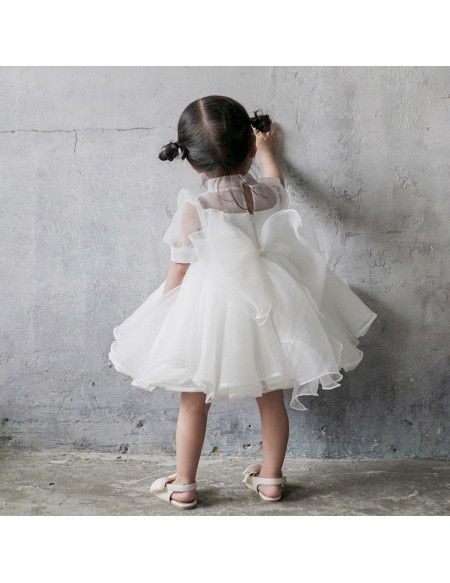 Super Cute Ruffled Toddler Flower Girl Dress with Bubble Sleeves