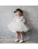 Super Cute Ruffled Toddler Flower Girl Dress with Bubble Sleeves