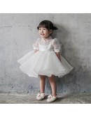Super Cute Ruffled Toddler Flower Girl Dress with Bubble Sleeves