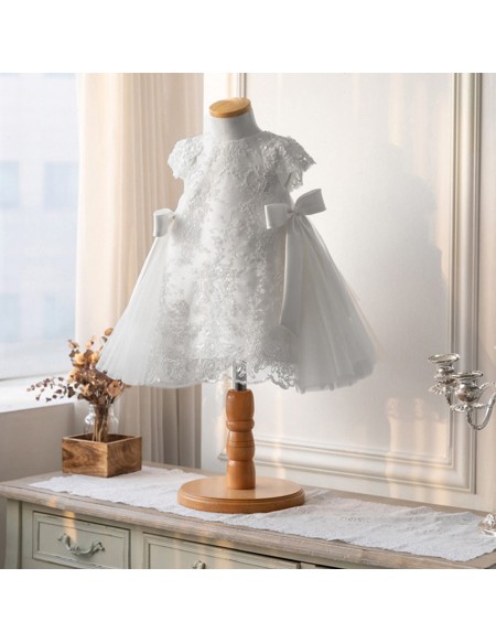 Super Cute Lace Tulle Toddler Flower Girl Dress with Cap Sleeves