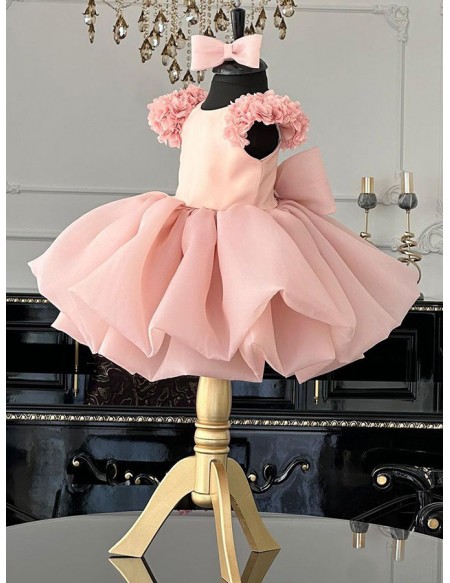 Cute Pink Ruffled Ballgown Party Dress For Toddler Girls