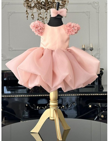 Cute Pink Ruffled Ballgown Party Dress For Toddler Girls