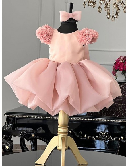 Cute Pink Ruffled Ballgown Party Dress For Toddler Girls