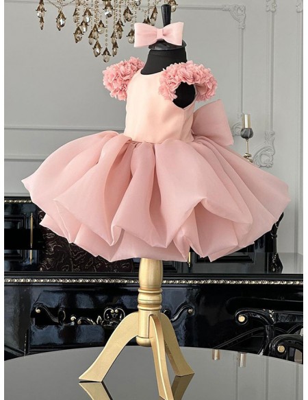 Cute Pink Ruffled Ballgown Party Dress For Toddler Girls
