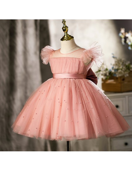 Pink Tulle Beaded Girls Birthday Party Dress