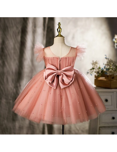 Pink Tulle Beaded Girls Birthday Party Dress