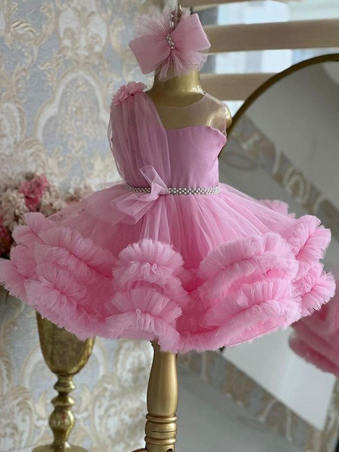 Black Puff Sleeves Girls Dress Corduroy Tulle Party Gown