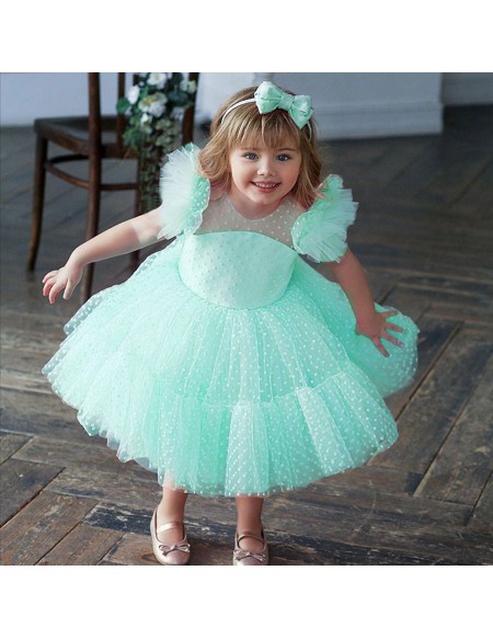 Polka Dots Tulle Party Dress For Little Girls