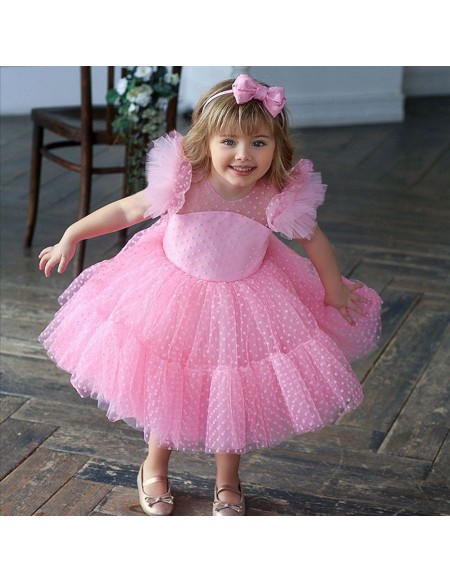 Polka Dots Tulle Party Dress For Little Girls
