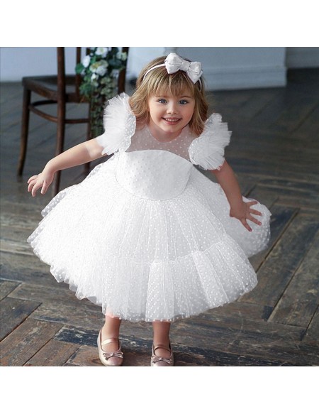 Polka Dots Tulle Party Dress For Little Girls