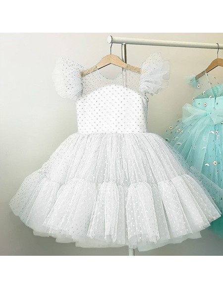 Polka Dots Tulle Party Dress For Little Girls