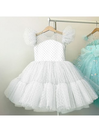 Polka Dots Tulle Party Dress For Little Girls