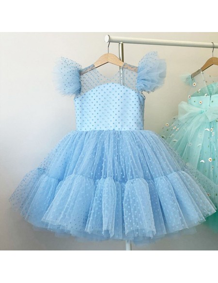 Polka Dots Tulle Party Dress For Little Girls