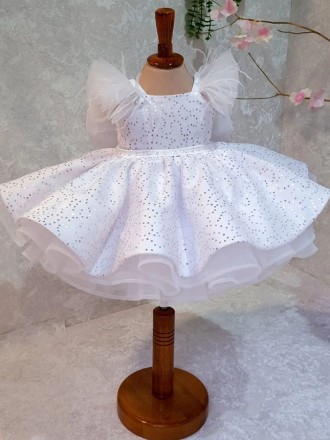 White Ballgown Sequined Flower Girl Dress with Puffy Sleeves