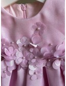 Pink Beaded Petals Satin Girls Party Dress For Weddings