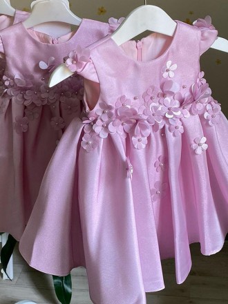 Pink Beaded Petals Satin Girls Party Dress For Weddings
