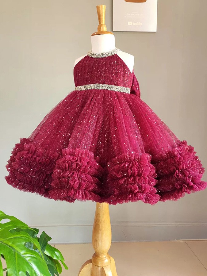 Dark Burgundy Girls Lace Junior Prom Dress GTEEN072 main image 1