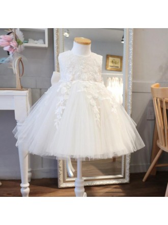 Elegant Ivory Lace Tulle Toddler Flower Girl Dress For Weddings