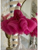 Hot Pink Ruffled Ballgown Girls Party Dress with Long Sleeves