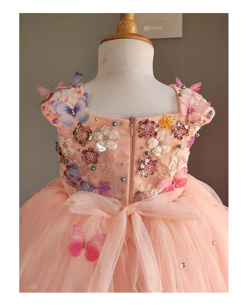 Pink Puffy Tulle Butterflies Girls Birthday Party Dress TB4070 