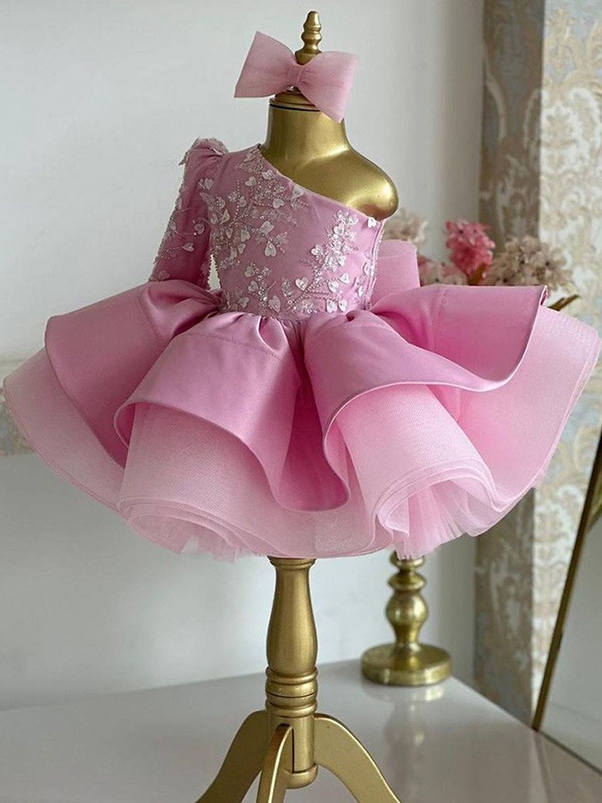 Dreamy Sweetheart Puff Sleeve Glitter Pink Floor-Length Party Dress