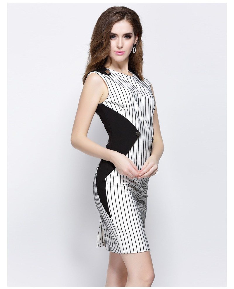 Black and White Striped Short Dress for Women -GemGrace