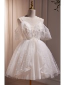 Gorgeous Ivory Short Ballgown Prom Party Dress with Beadings
