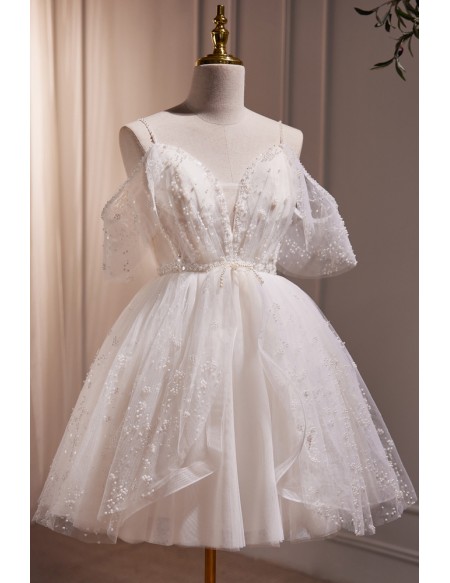 Gorgeous Ivory Short Ballgown Prom Party Dress with Beadings