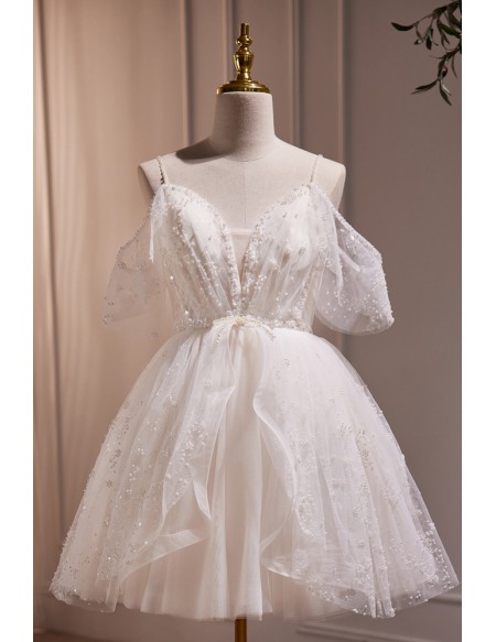 Gorgeous Ivory Short Ballgown Prom Party Dress with Beadings
