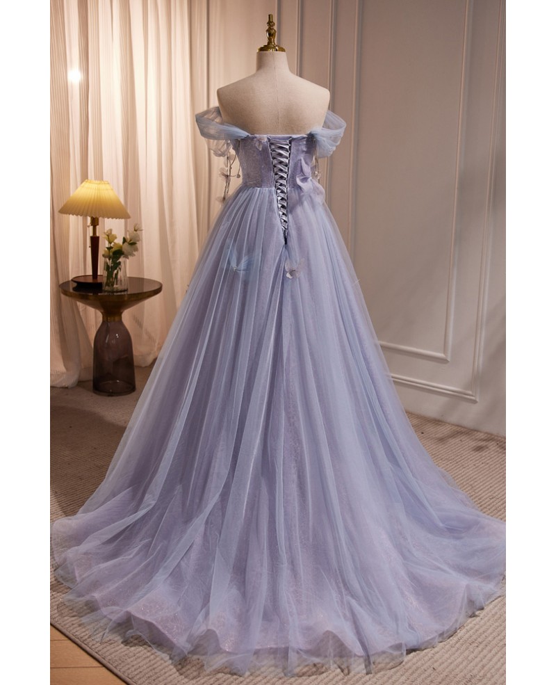 Fairytale Blue Purple Flowy Long Tulle Prom Dress with Butterflies GR79142 GemGrace