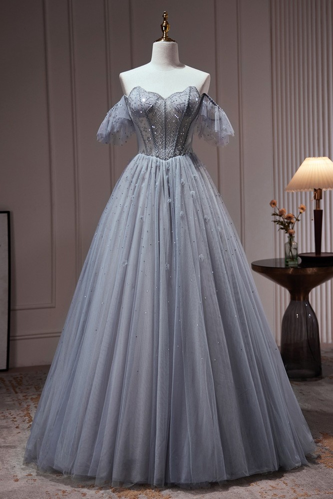 Elegant Long Tulle Dusty Blue Ballgown Prom Dress with Sequins #GR79149 ...