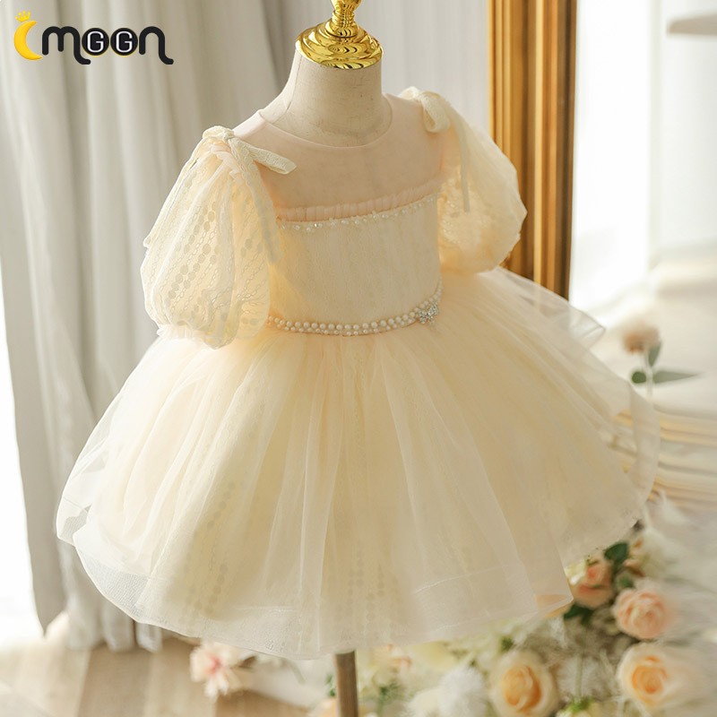 Champagne Princess Butterfly Tulle Girls' Dress With Bow