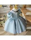 Blue Satin Ballgown Flower Girl Dress with Lace Collar