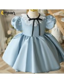Blue Satin Ballgown Flower Girl Dress with Lace Collar
