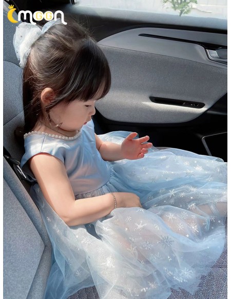 Cute Blue Tulle Girls Party Dress Sleeveless