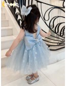 Cute Blue Tulle Girls Party Dress Sleeveless