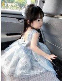 Cute Blue Tulle Girls Party Dress Sleeveless