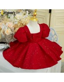 Burgundy Bling Ruffled Girls Party Dress with Sleeves