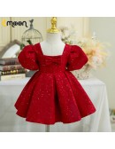 Burgundy Bling Ruffled Girls Party Dress with Sleeves