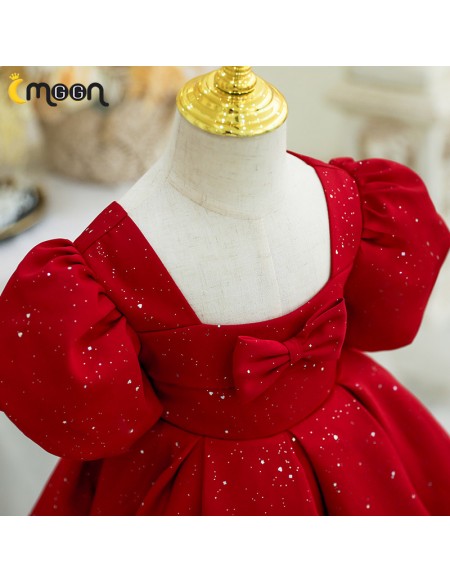 Burgundy Bling Ruffled Girls Party Dress with Sleeves