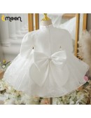 White Lace Ruffled Ballgown Flower Girl Dress with Sleeves