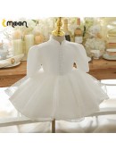White Lace Ruffled Ballgown Flower Girl Dress with Sleeves