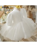White Lace Ruffled Ballgown Flower Girl Dress with Sleeves