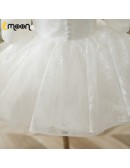 White Lace Ruffled Ballgown Flower Girl Dress with Sleeves
