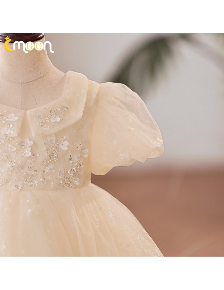 Champagne Tulle Ballgown Toddler Flower Girl Dress with Sequins