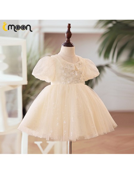 Champagne Tulle Ballgown Toddler Flower Girl Dress with Sequins