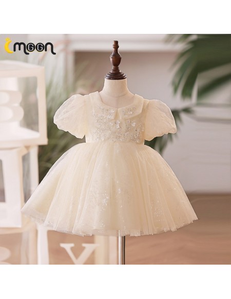 Champagne Tulle Ballgown Toddler Flower Girl Dress with Sequins