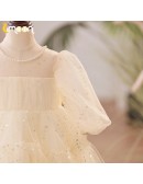 Champagne Sequined Tulle Toddler Flower Girl Dress with Sleeves