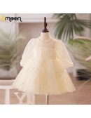 Champagne Sequined Tulle Toddler Flower Girl Dress with Sleeves